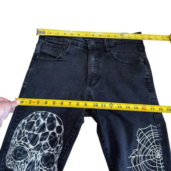 Waimea Skinny Graffiti Paint Spider Web Skull Jet Black Men Jeans 30x32 Emo - Picture 10 of 12